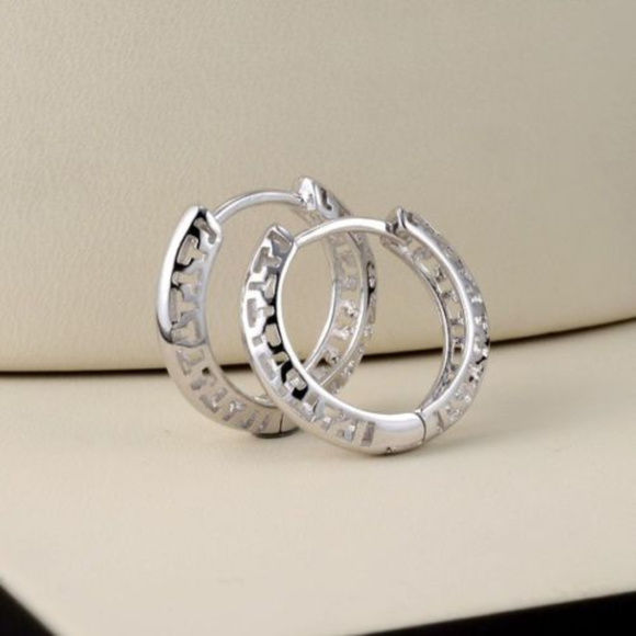 Jewelry - 18K White Gold Carved Huggie Hoop Earrings GF 16mm